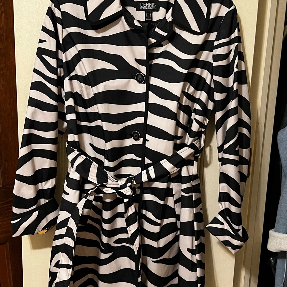 Dennis Basso Zebra Print Long Sleeve Coat